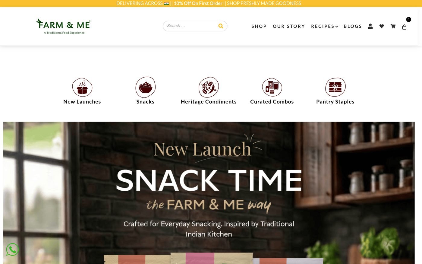 Farm & Me (FarmMe) online store homepage — a traditional food experience