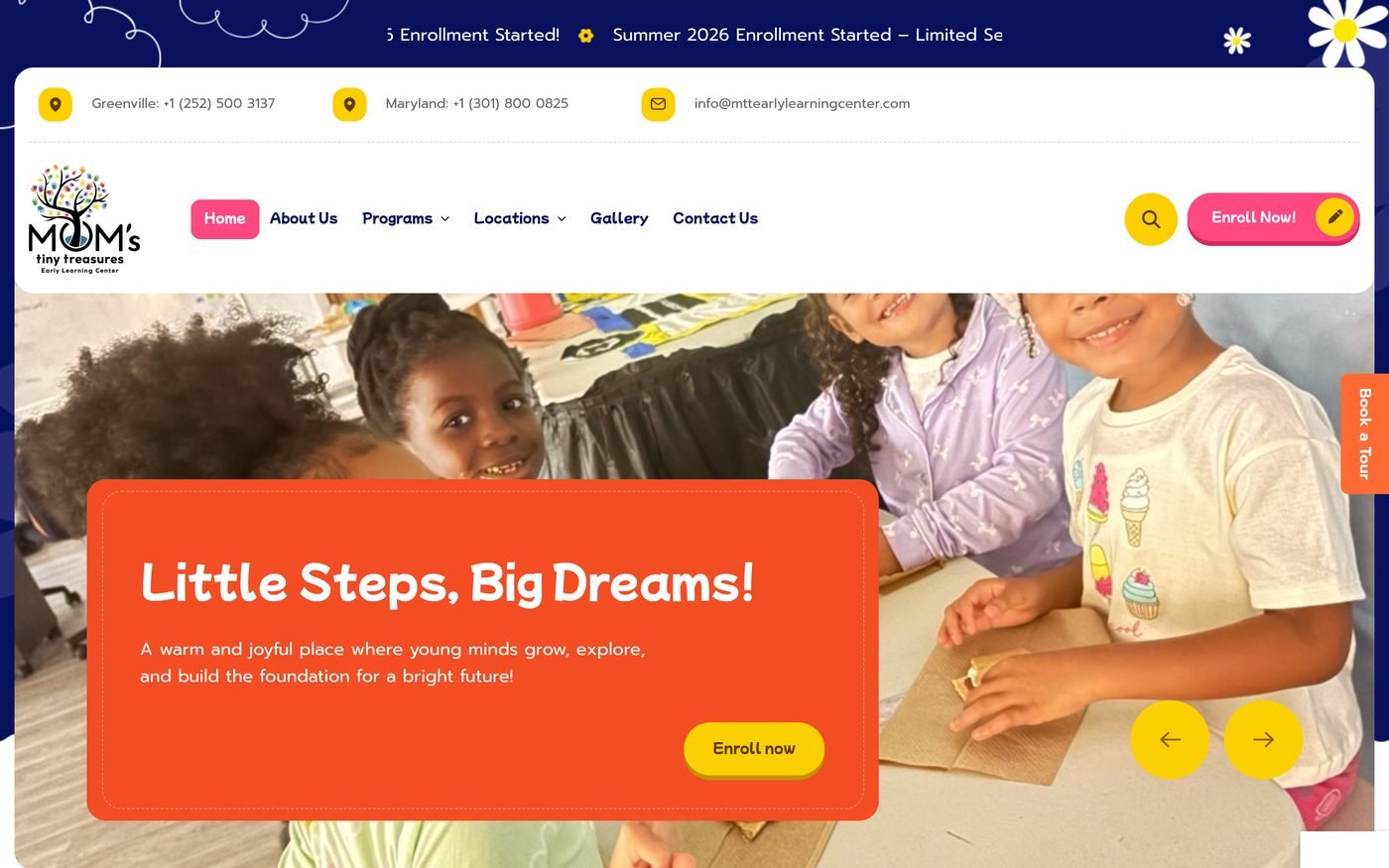 MTT Early Learning Center website homepage — Little Steps, Big Dreams